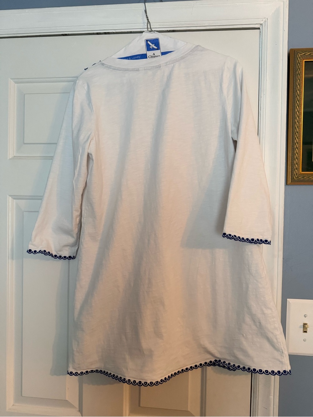 Boden White Tunic with Navy Circle Trim - Picture 2 of 5